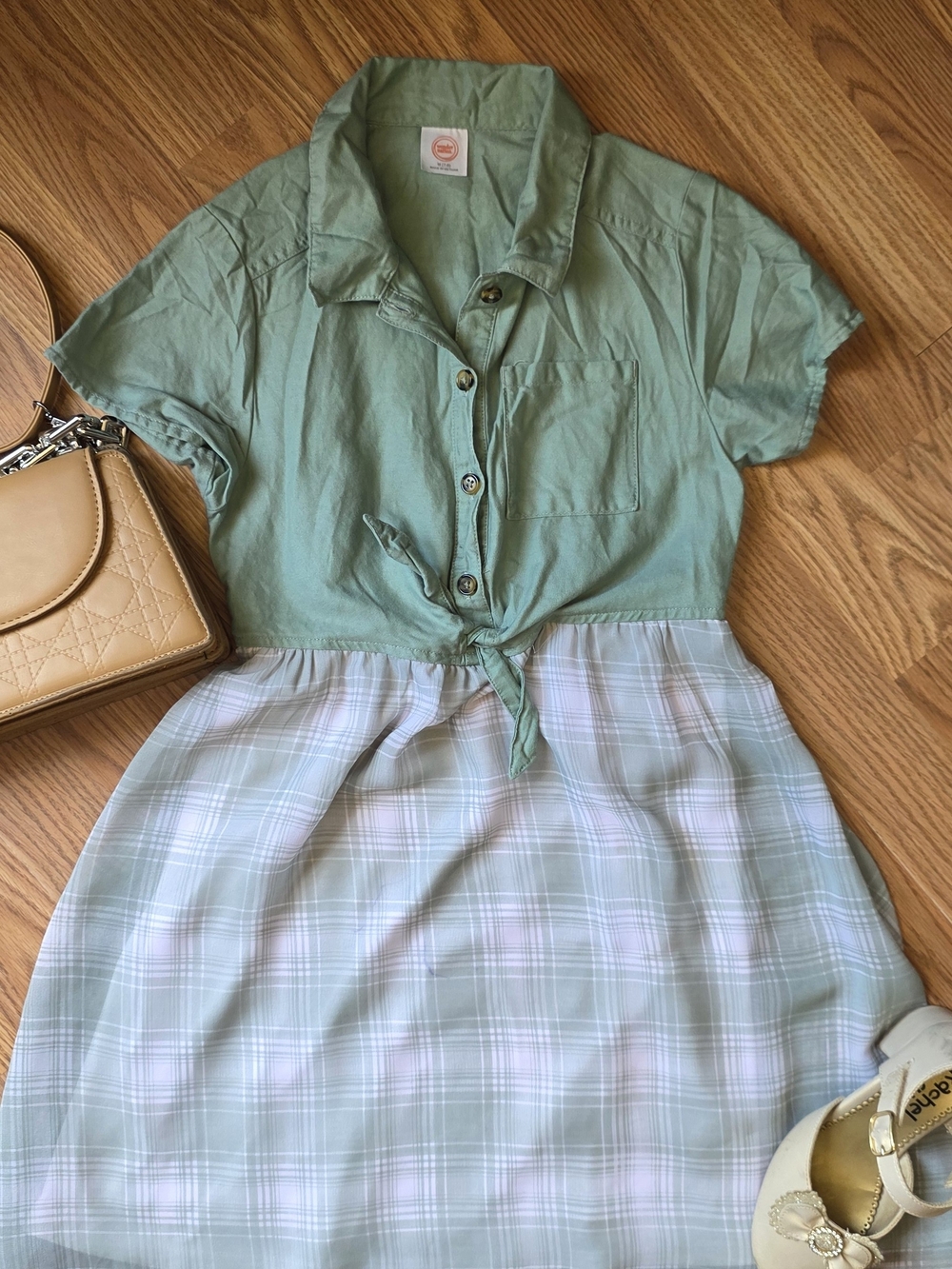 Wonder Nation - Girls - Green - Tie Front Dress - Size M (7-8)